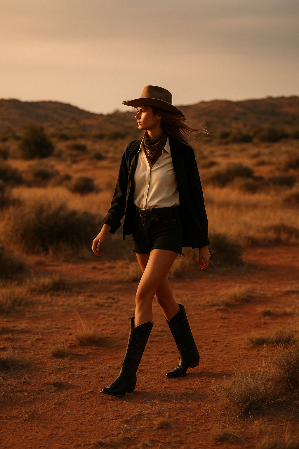Tall black cowboy boots with pointed toes, angled heels, and subtle black-on-black Western embroidery along the shaft. A sleek and edgy twist on a classic silhouette, perfect for bold, versatile styling.