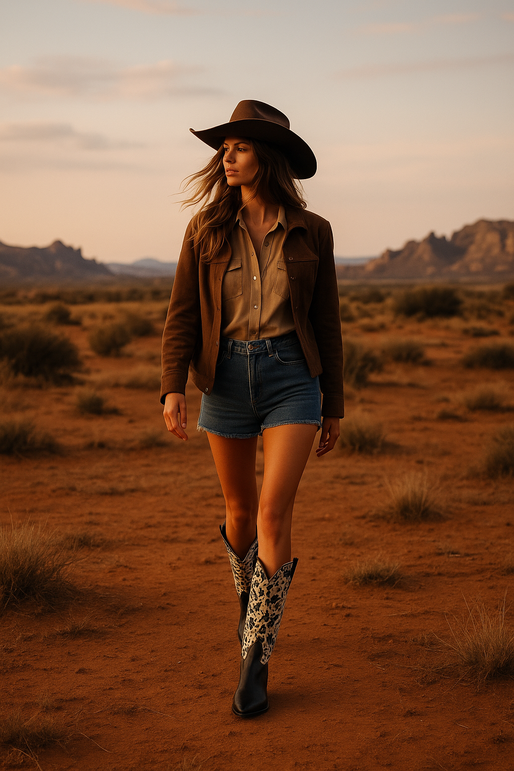 Black and white cow-print cowboy boots with high block heels, pointed toes, and pull tabs. These bold Western-style boots blend modern flair with ranch-inspired fashion, perfect for standout streetwear looks.