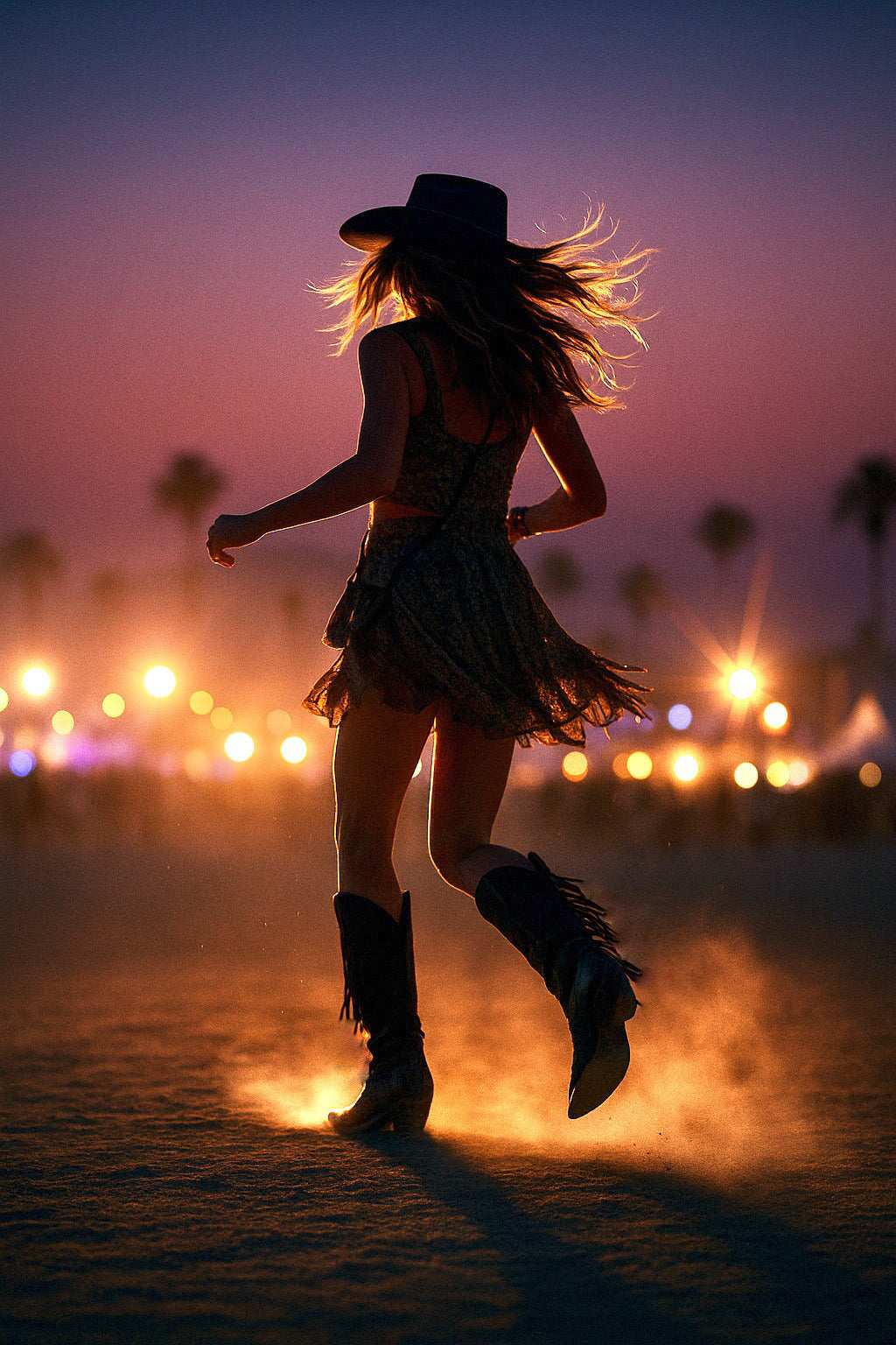 Women's tall black western boots with fringe details, pointed toe, and mid heel, styled for a bold cowgirl fashion look